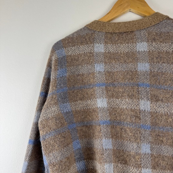 Madewell Alpaca Blend V-Neck Cardigan Plaid Warm Camel Brown Blue NT594 L - Picture 14 of 16